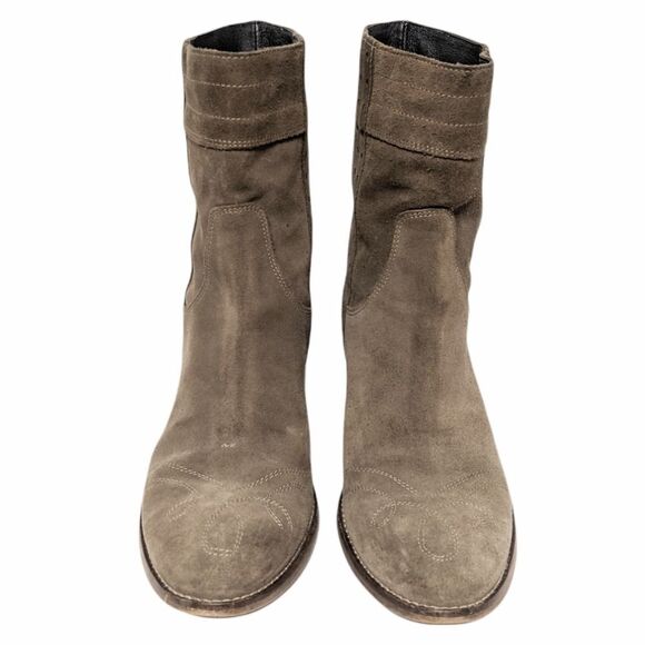 LAVORAZIONE ARTIGIANA Tan Italian  Suede Leather Western Stitched Boots 39 - Picture 2 of 10